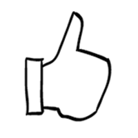 a black and white drawing of a thumbs up sign .