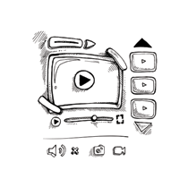 a black and white drawing of a video player .