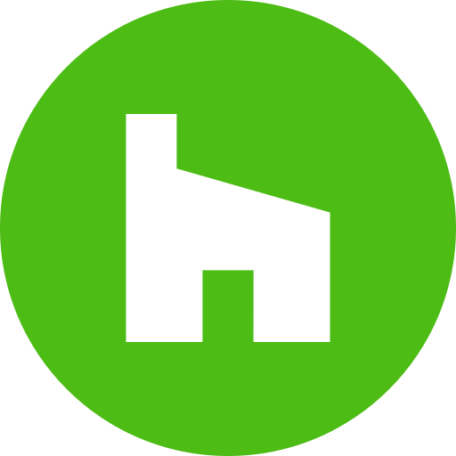 A white h in a green circle on a white background.