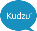 A blue speech bubble with the word kudzu written inside of it.