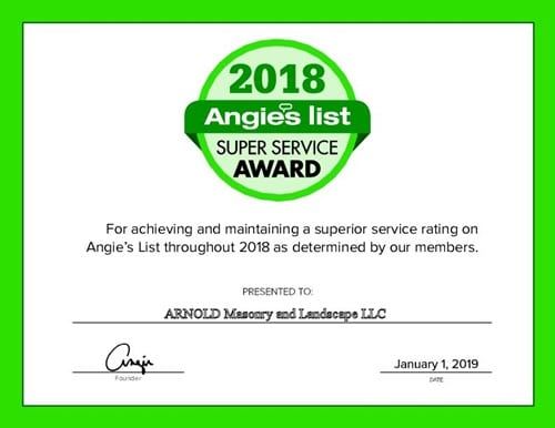 A certificate that says 2018 angie 's list super service award