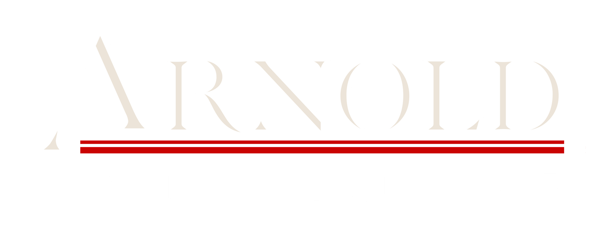 The logo for arnold is white with a red line.