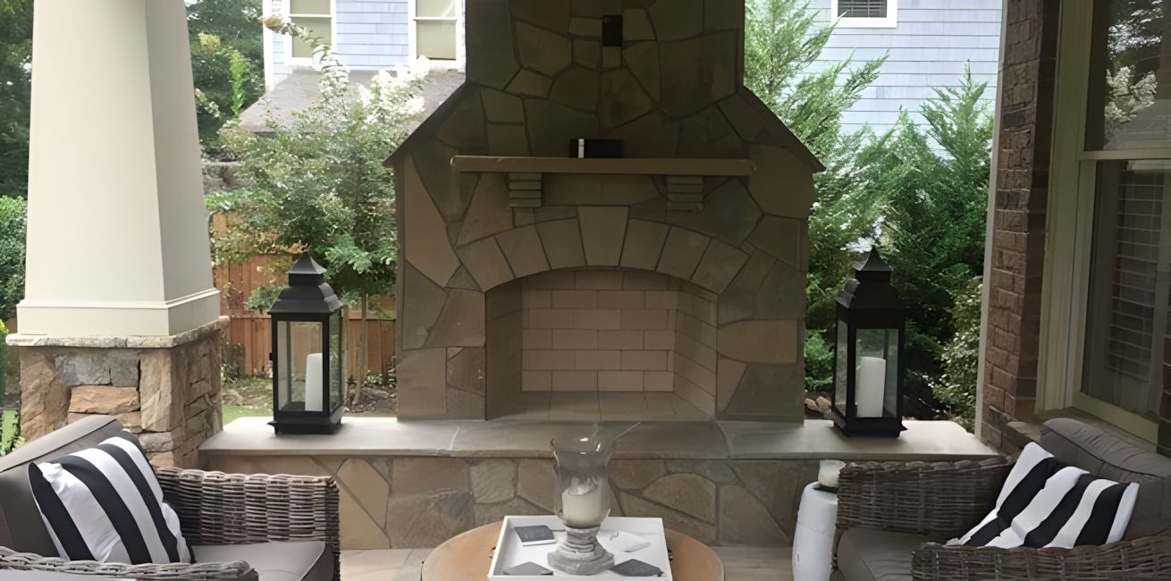 Outdoor flag stone fireplace vining atlanta ga