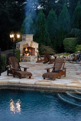 Outdoor Living Atlanta Stone Fireplace Patio Swimming Pool Luxury