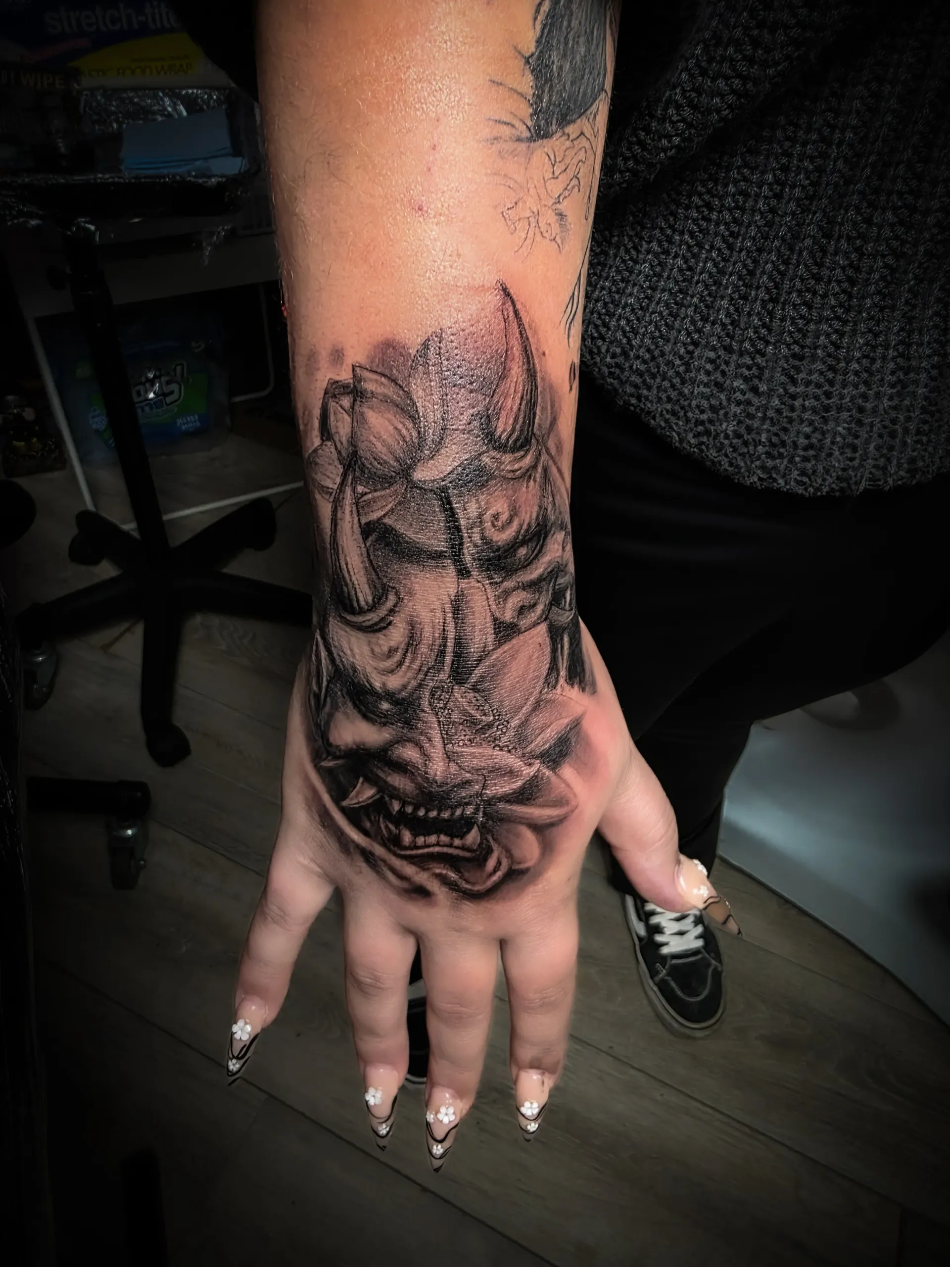 Black & White Devil Mask Tattoo