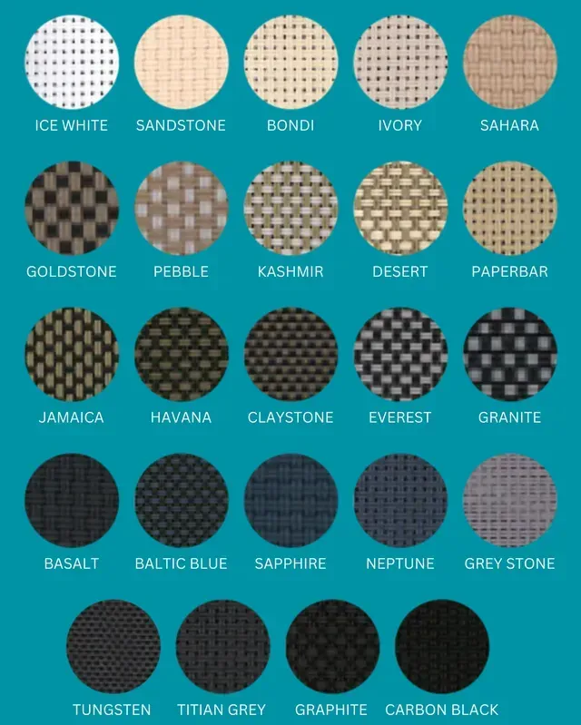 A blue background with circles of different colored fabrics