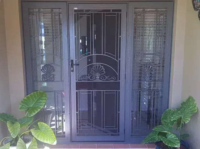 colonial casting front hinged door with 2 sidelight panels canberra