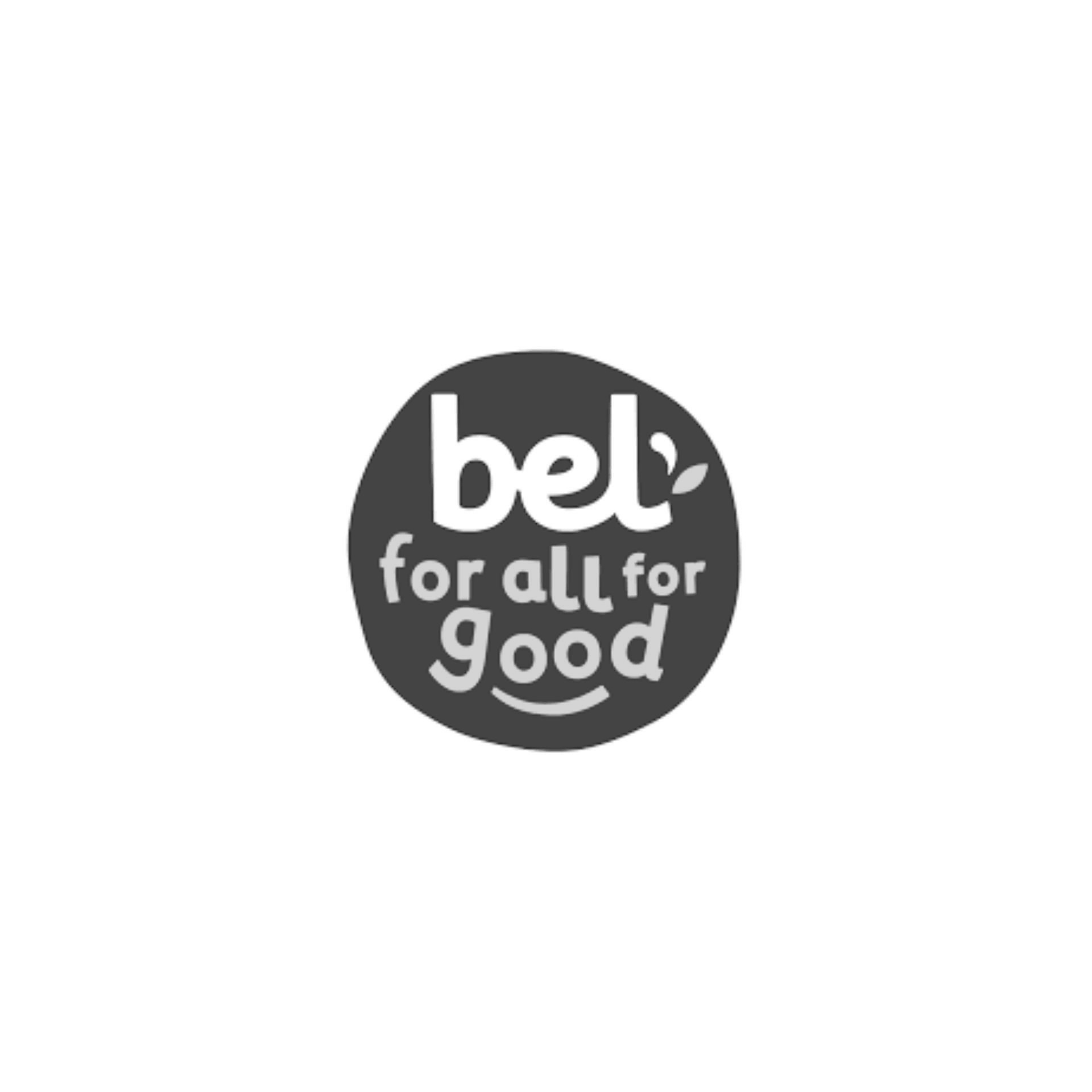 Een zwart-wit logo voor bel for all for good.