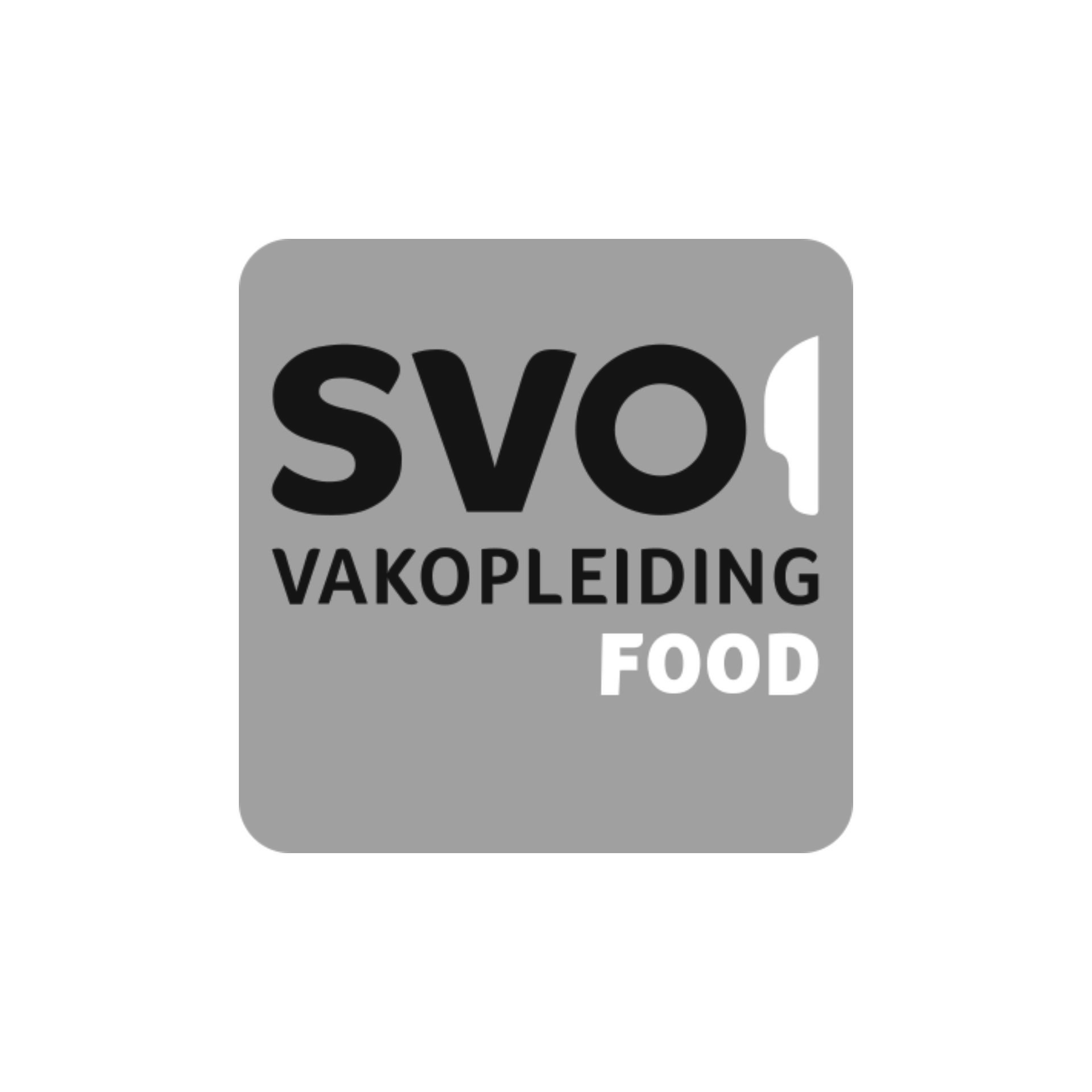 Een zwart-wit logo voor svo vakopledding food