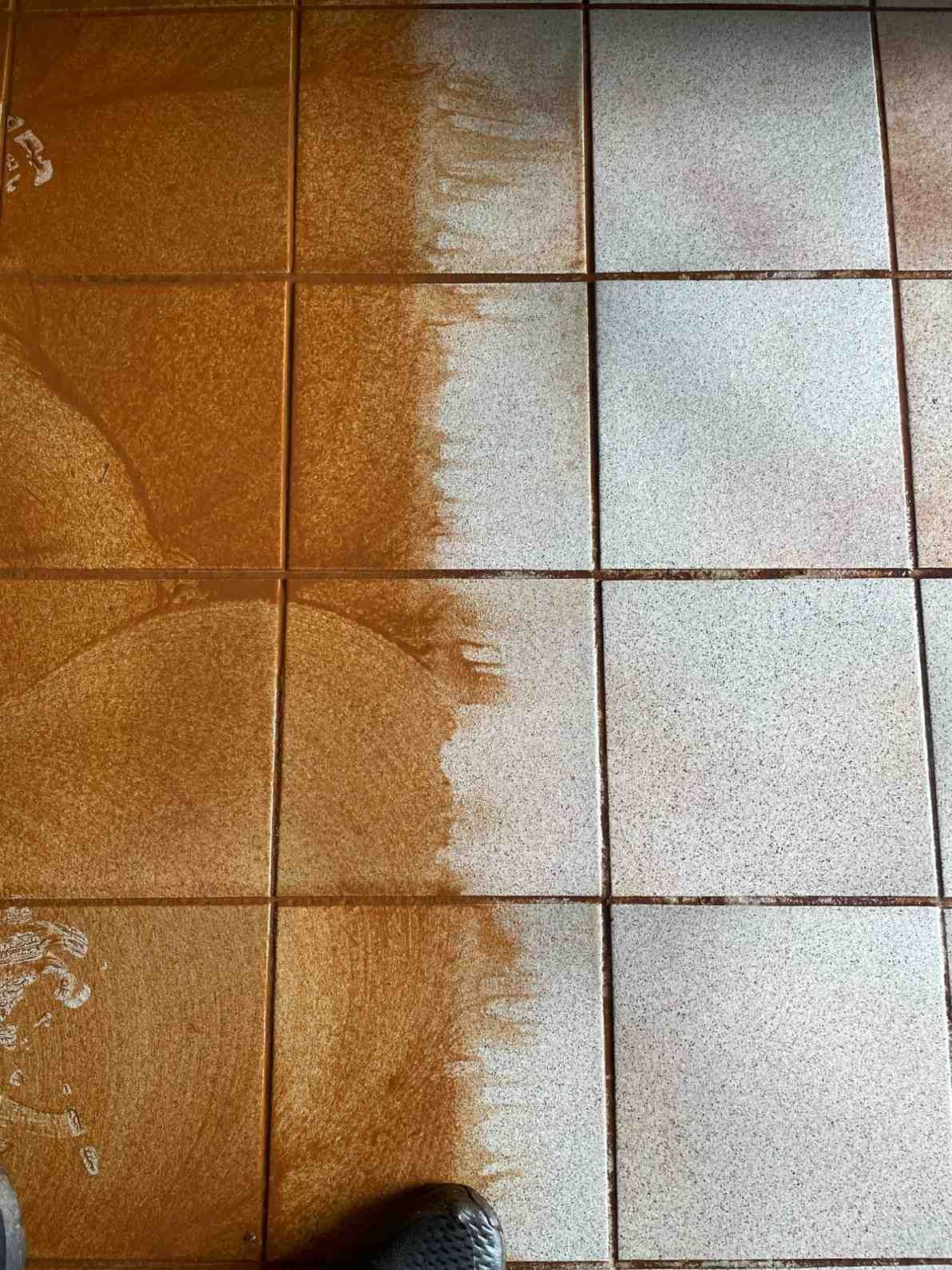A Close Up of a Tile Floor Before and After Being Cleaned — Doobies Cleaning Service in Port Macquarie, NSW