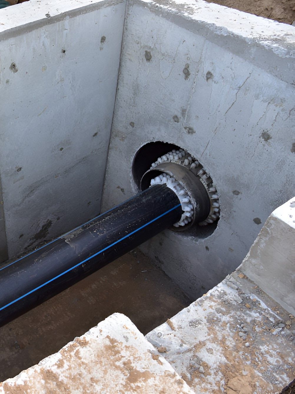 A Black Pipe Is Going Through A Hole In A Concrete Wall — GEO – AM Consulting In Lismore, NSW