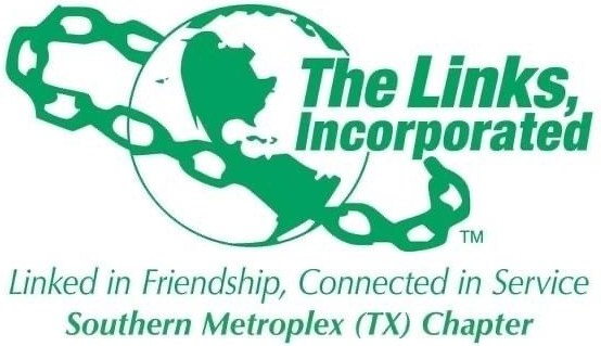 Logo of The Links, Incorporated with globe and linked chain in green, text 