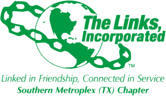 Logo for The Links, Incorporated. Globe with green chain and text: 
