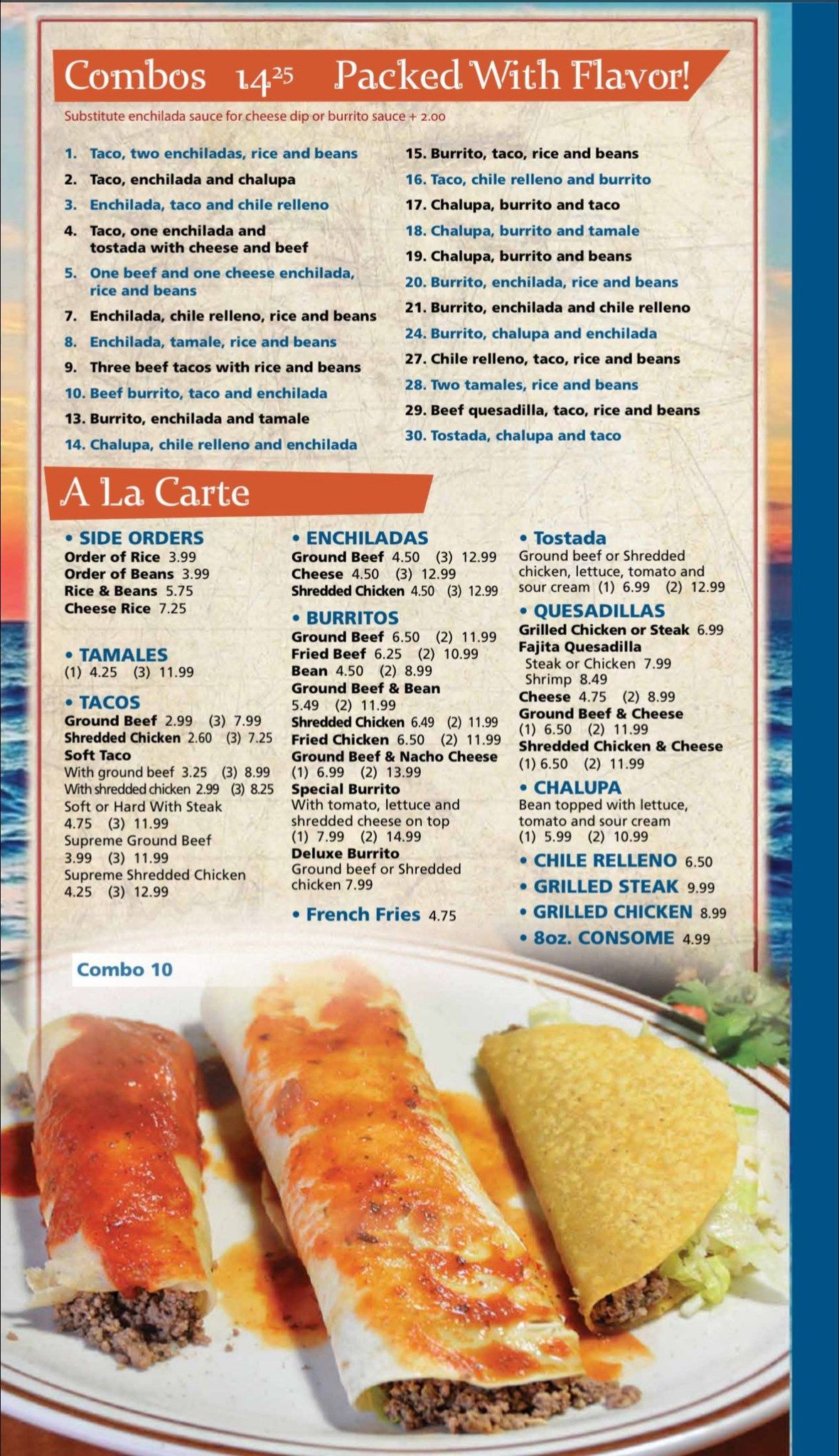 Nuevo Vallarta 2 combo menu - packed with flavor combo meals authentic Mexican food Flint