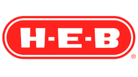 Logotipo de la tienda de comestibles HEB en rojo y blanco.