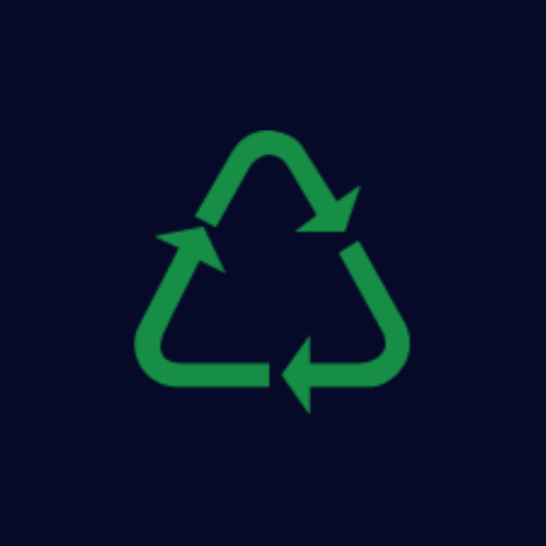 Green recycling symbol on a dark blue background.