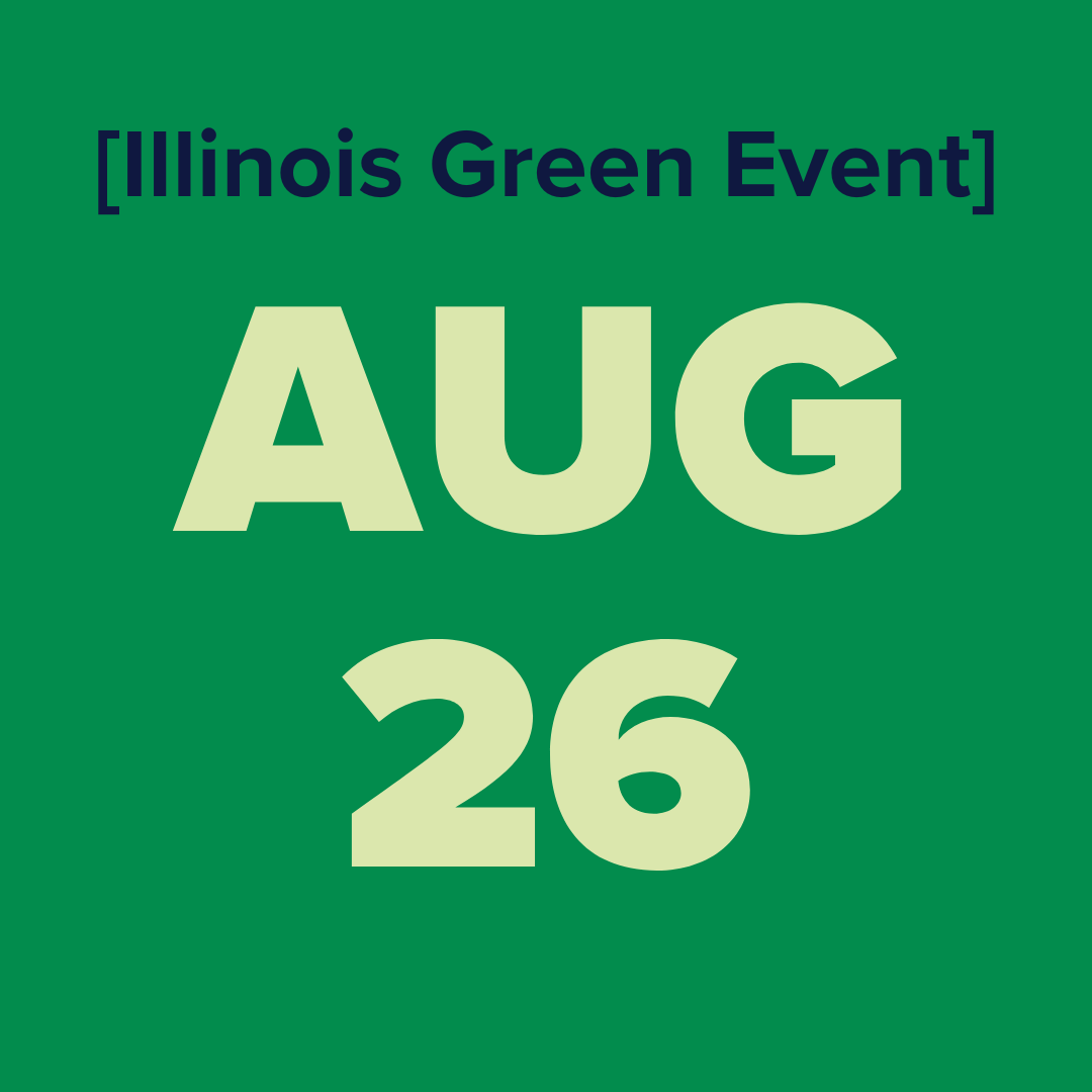 The logo for the illinois green alliance is a green map of illinois.