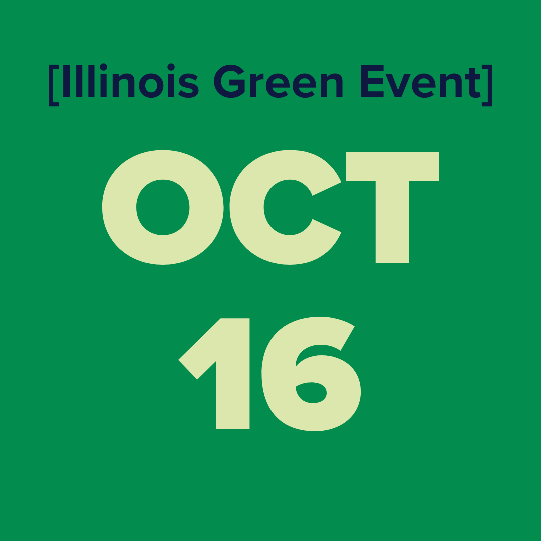 The logo for the illinois green alliance is a green map of illinois.
