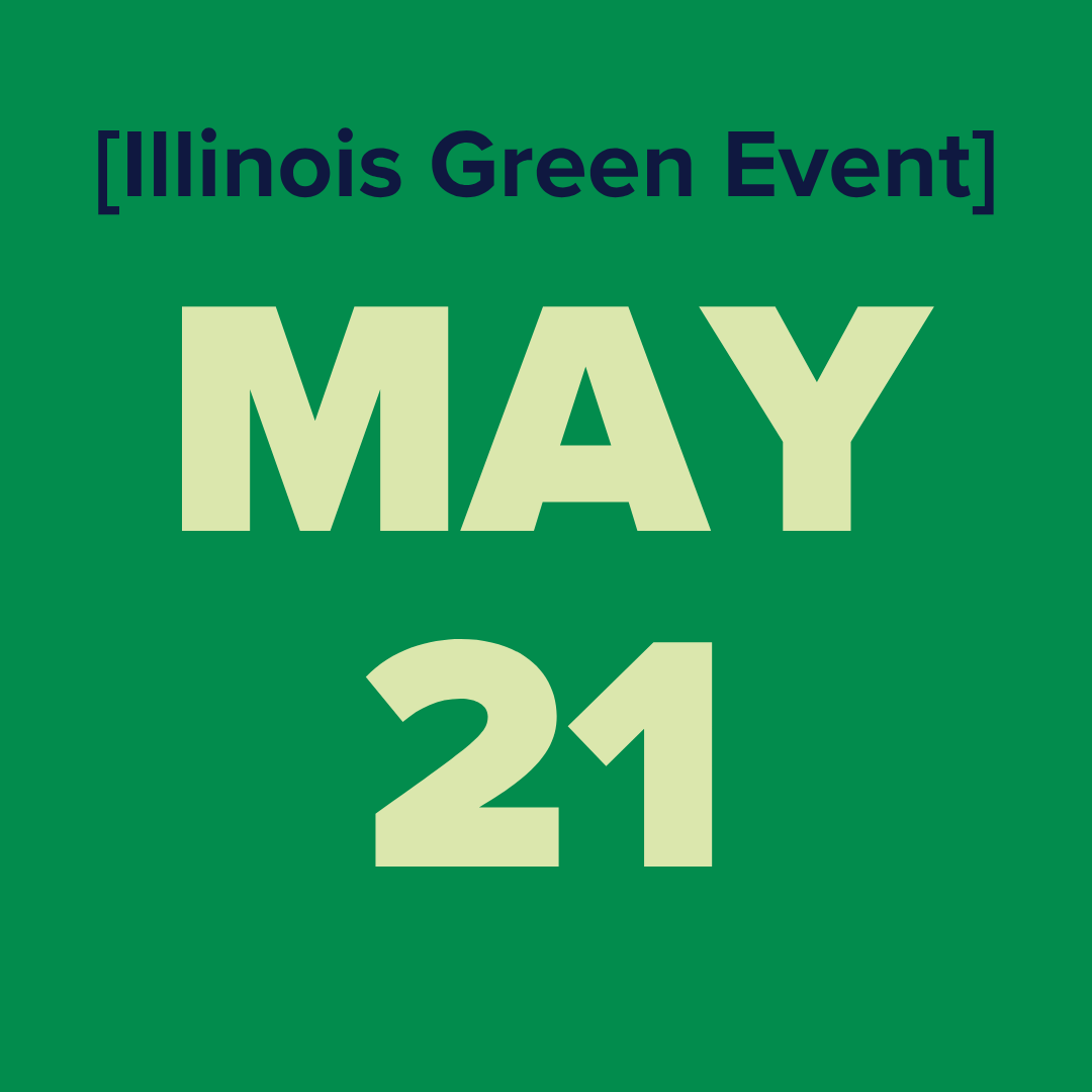 The logo for the illinois green alliance is a green map of illinois.