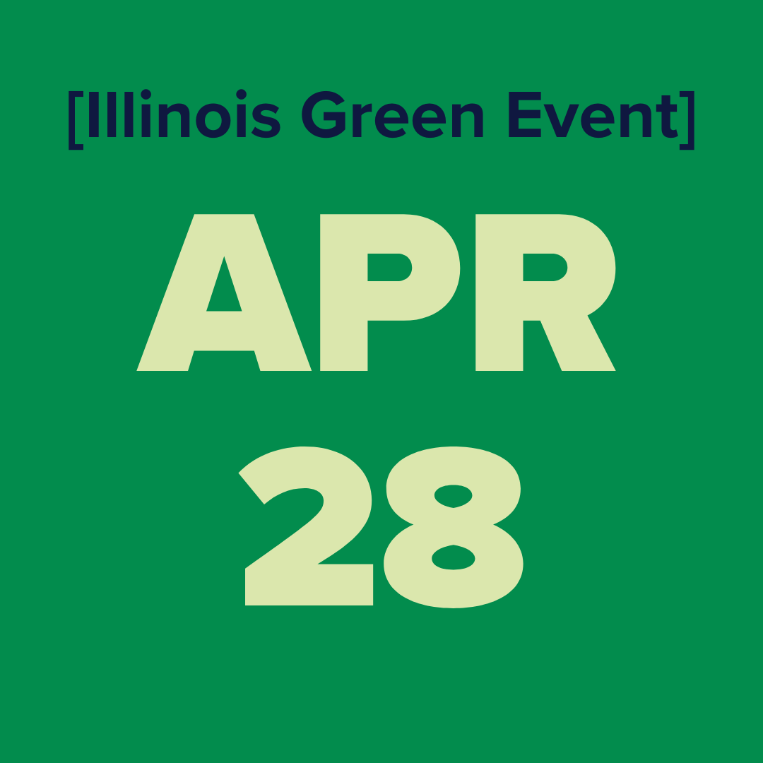 The logo for the illinois green alliance is a green map of illinois.