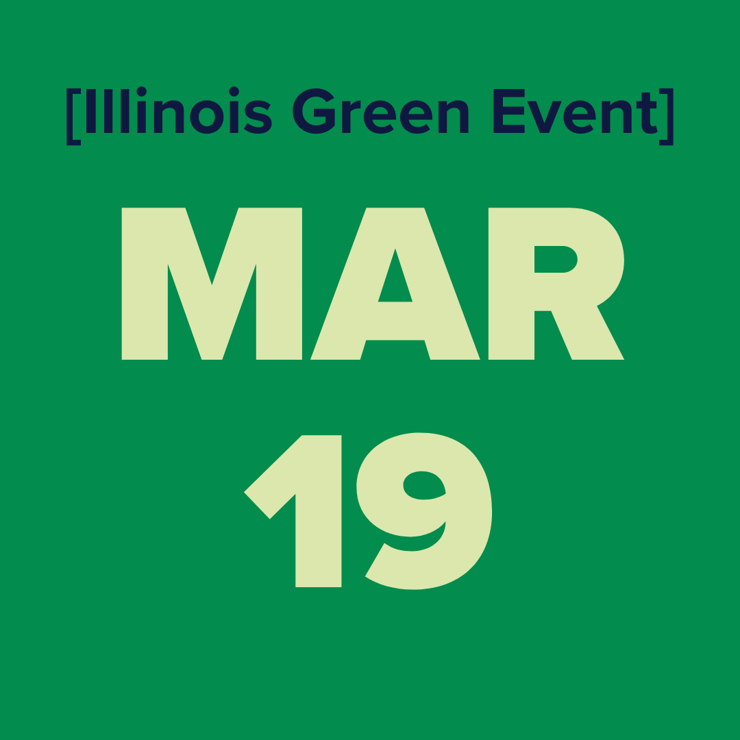 The logo for the illinois green alliance is a green map of illinois.