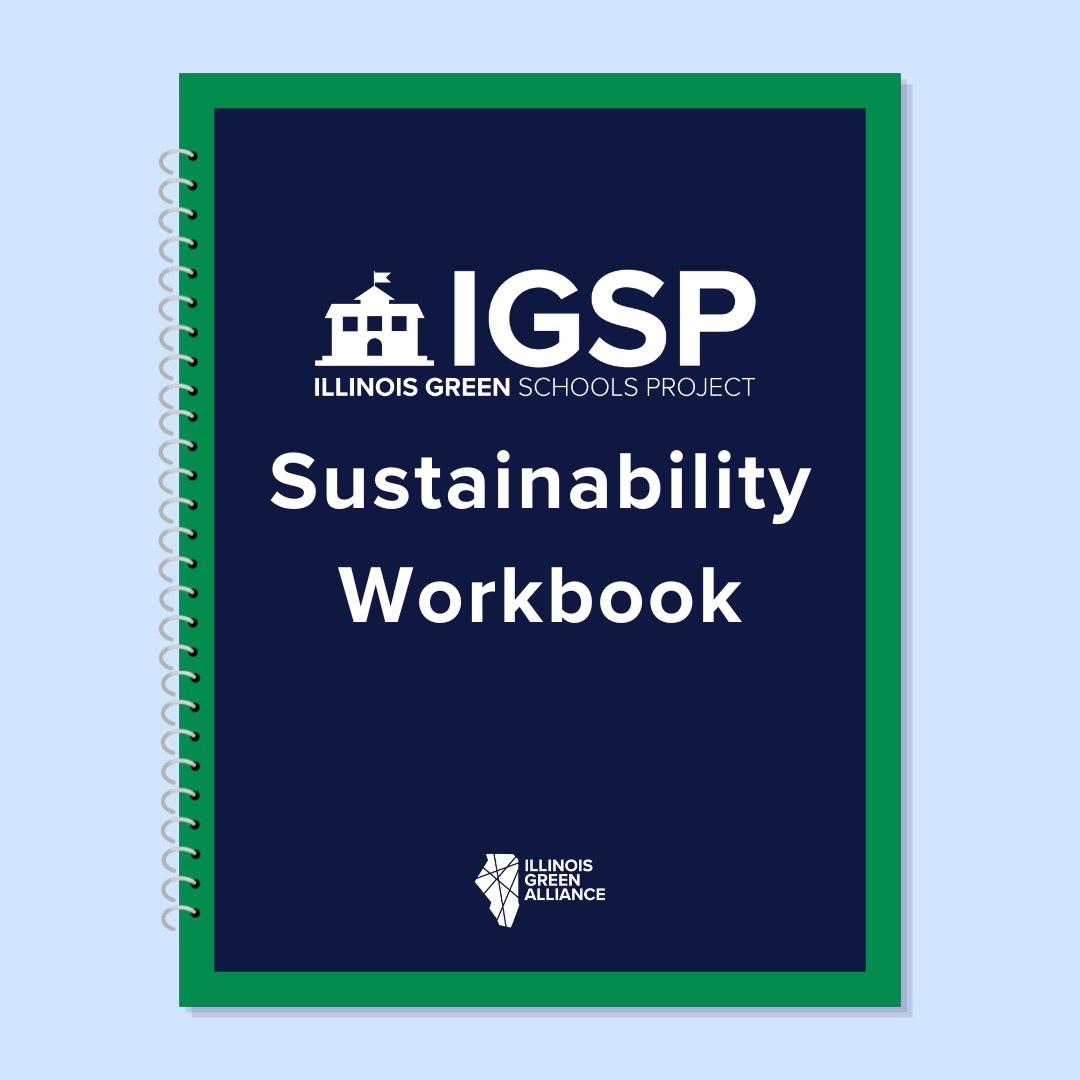 A blue and green workbook titled igsp sustainability workbook