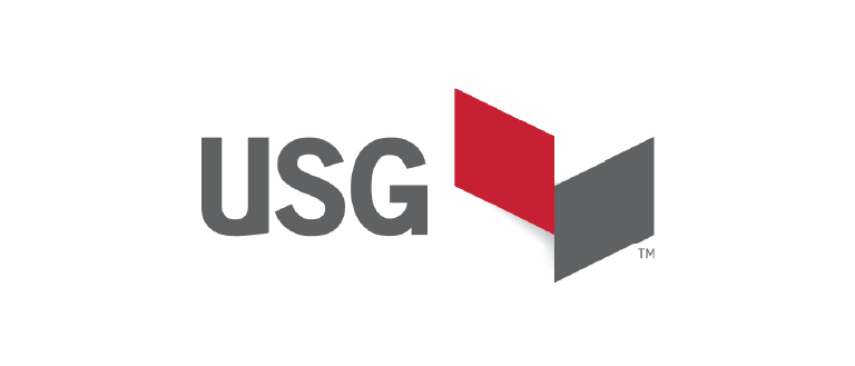 The usg logo is gray and red and has a red square in the middle.