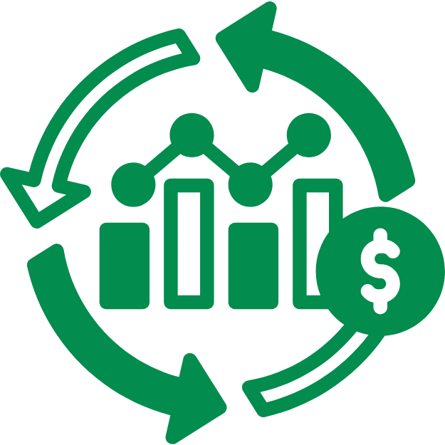 A group of green arrows pointing in different directions around a center.
