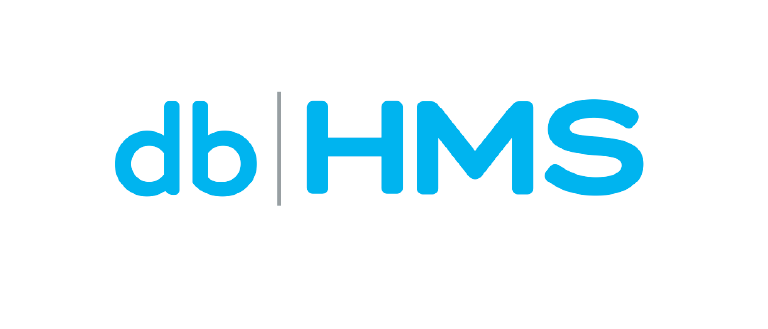 The logo for db hms is blue and white on a white background.