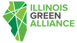 The illinois green alliance logo is a green map of illinois.