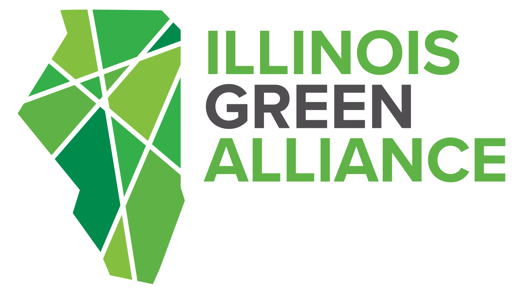 The illinois green alliance logo is a green map of illinois.