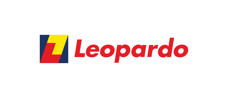 A red , yellow and blue logo for leopardo on a white background.
