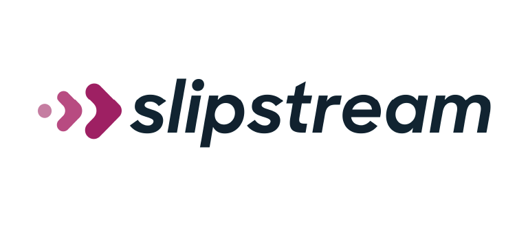 The slipstream logo is a pink and black logo on a white background.