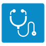 A white stethoscope is on a blue background.