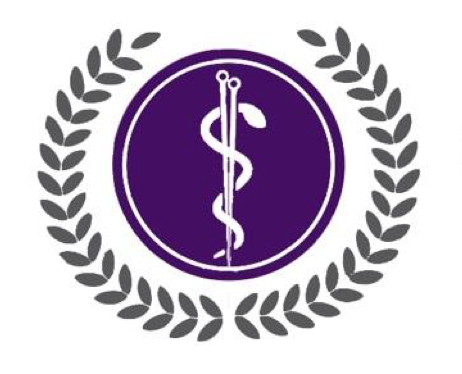 A laurel wreath with a medical symbol in the center