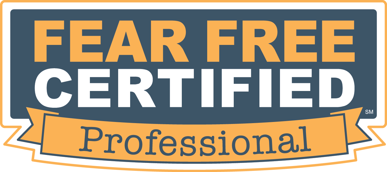The logo for fear free certified professional is blue and orange.