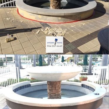 A picture of a fountain before and after being restored