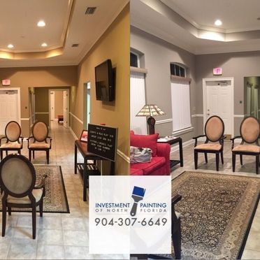 A before and after photo of a waiting room by investment painting of north florida