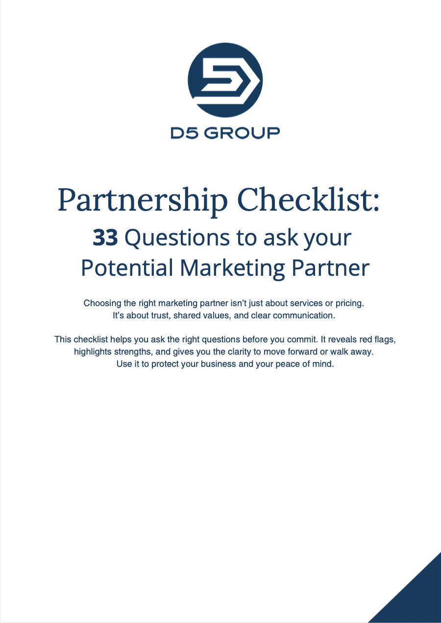33 Marketing Questions Checklist Cover page by The D5 Group