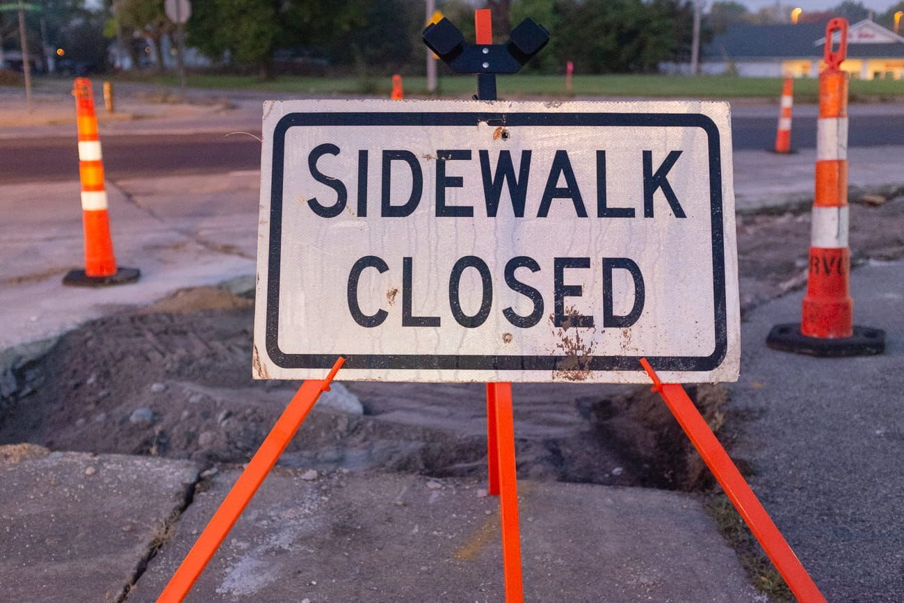 Public Works sidewalk closed sign