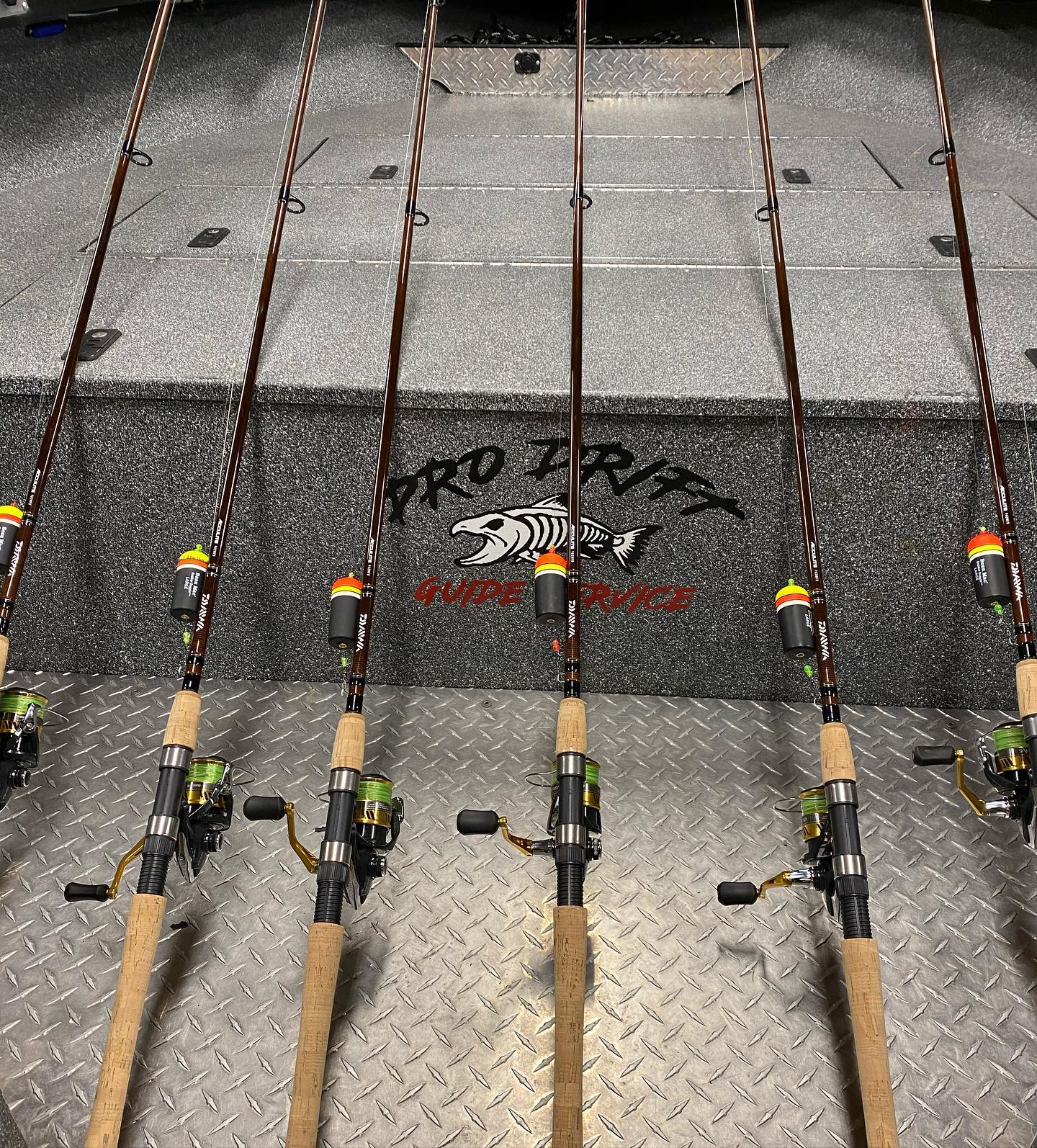 Professional fishing rods rigged for fall salmon on Nooksack River