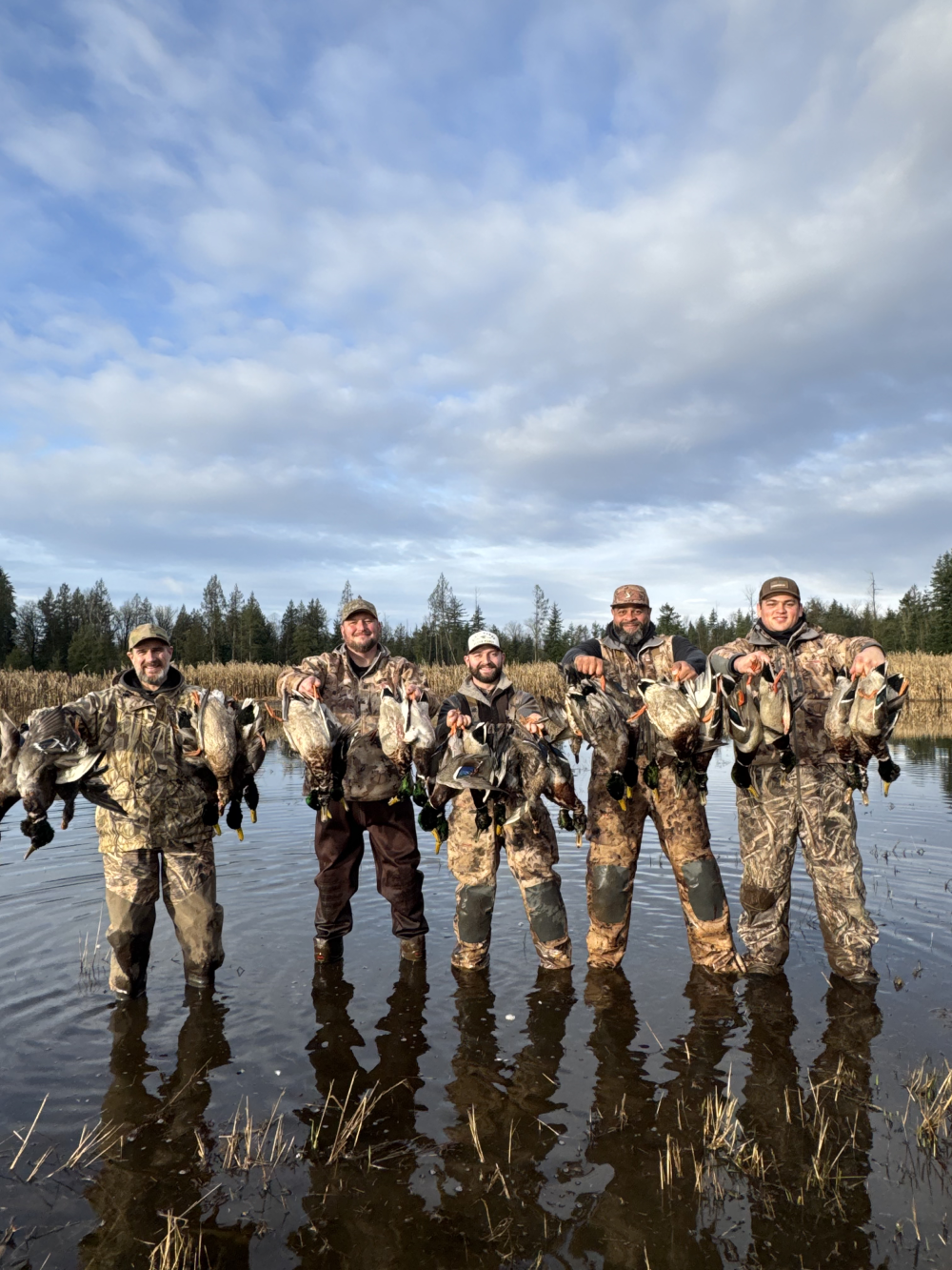 Successful waterfowl hunting group with duck harvest Whatcom County guided hunt