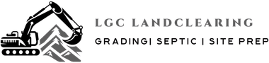 Logo for LGC Landclearing, with an excavator icon and text: grading, septic, and site prep.