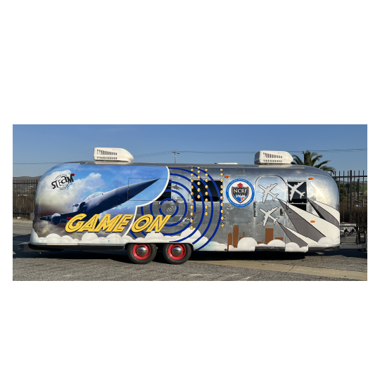 Vintage Airstream education trailer, known as the STEAM mobile.