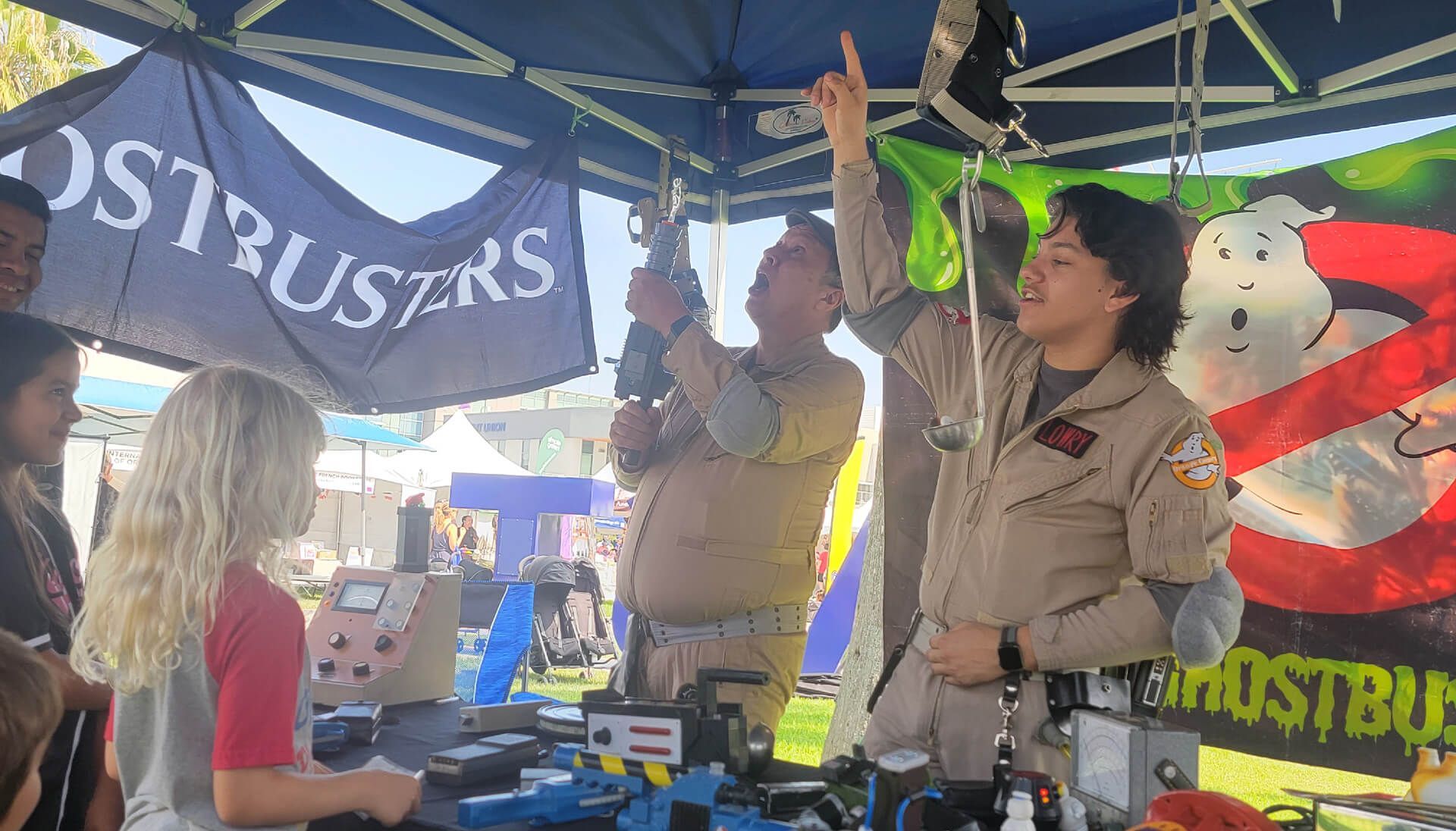 Engaging Ghostbusters team mesmerizes young attendees.