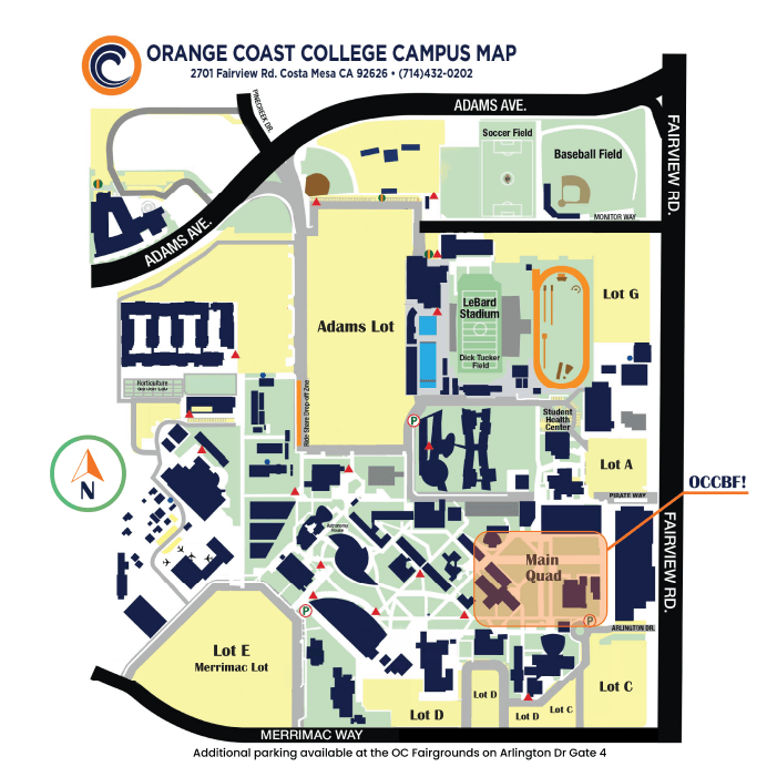 Book festival location on map of Orange Coast College campus