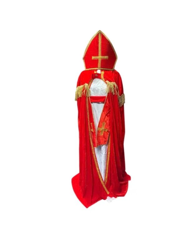 Rood-gouden Sint-Nicolaasfiguur in bisschopsgewaad, rechtopstaand op een witte achtergrond.