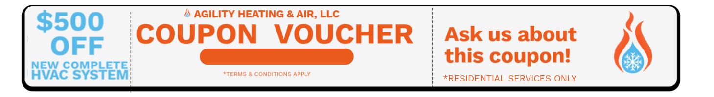 Coupon voucher for $500 off. Orange text, a flame logo, and the words 