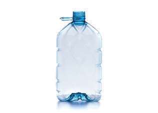 Clear 5lt plastic water bottle with a blue cap and handle from Riverwalk Water, Rosslyn, Pretoria.