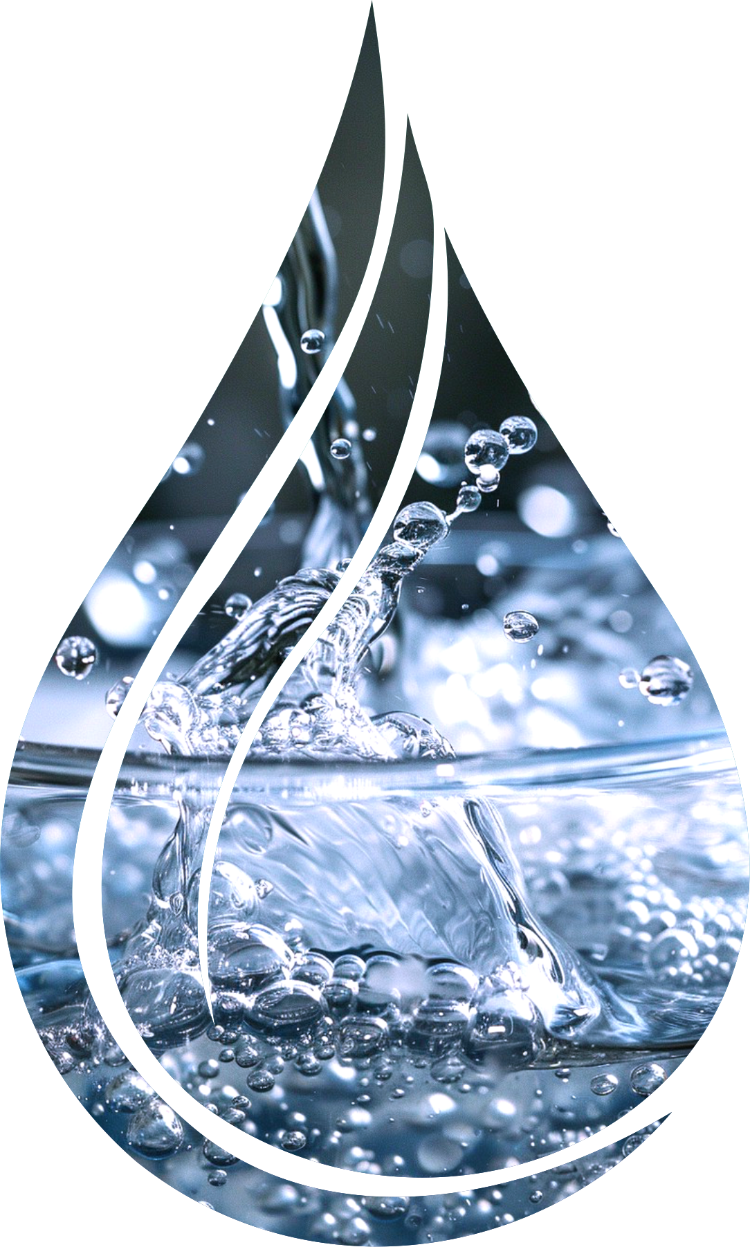 Water droplet illustration with a detailed water scene inside.
